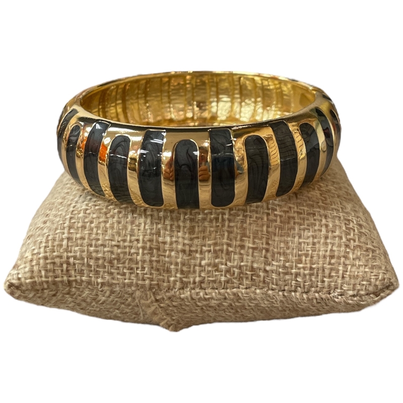 55CH STRIPED CHARCOAL ENAMEL GOLD CHUNKY BRACELET