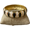 55CHI STRIPED CHARCOAL IVORY ENAMEL GOLD CHUNKY BRACELET
