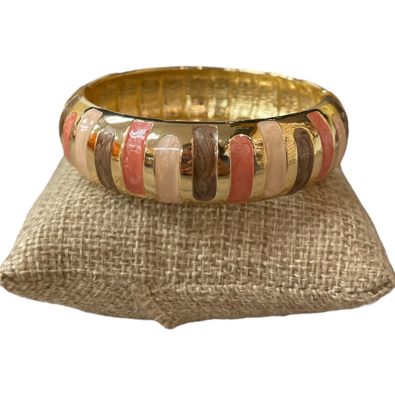 55COR STRIPED CORAL MULTI ENAMEL GOLD CHUNKY BRACELET