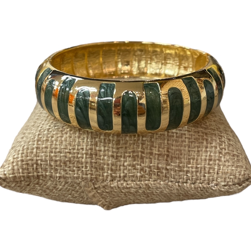 55GRN STRIPED GREEN ENAMEL GOLD CHUNKY BRACELET