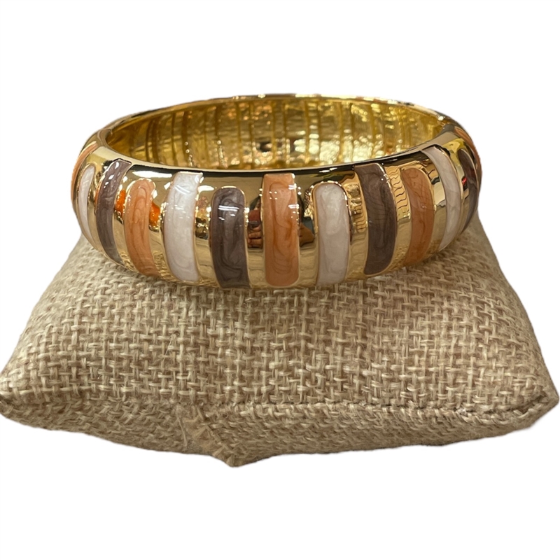 55MBR STRIPED BROWN MULTI ENAMEL GOLD CHUNKY BRACELET
