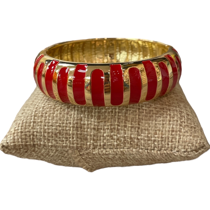 55RD STRIPED RED ENAMEL GOLD CHUNKY BRACELET