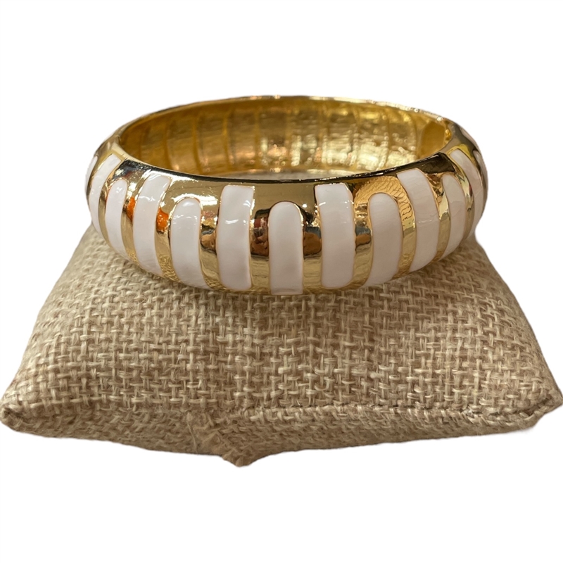 55WH STRIPED WHITE ENAMEL GOLD CHUNKY BRACELET
