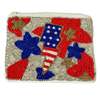60-0157  AMERICA FLAG COLORS  SEED BEAD ZIP CLOSURE COIN PURSE