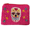 60-0172PK COLORFUL SKULL SEED BEAD ZIP CLOSURE COIN PURSE