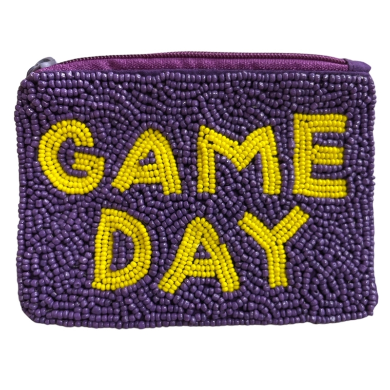 60-0193 GAME DAY  SEED BEAD ZIP CLOSURE COIN PURSE