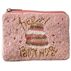 60-0273 HAPPY BIRTHDAY   SEED BEADS ZIPPER CLOSURE COIN PURSE