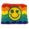 60-0334 HAPPY FACE MULTI  SEED BEADS ZIPPER CLOSURE COIN PURSE