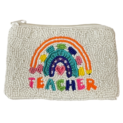 60-0360 TEACHER SEED BEADS ZIPPER CLOSURE COIN PURSE