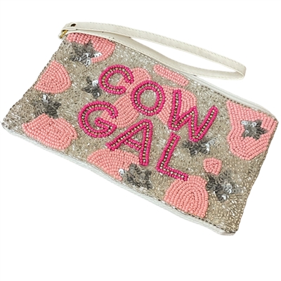 60-0393 COW GAL SEED BEAD ZIP TOP CLOSURE WRISTLET