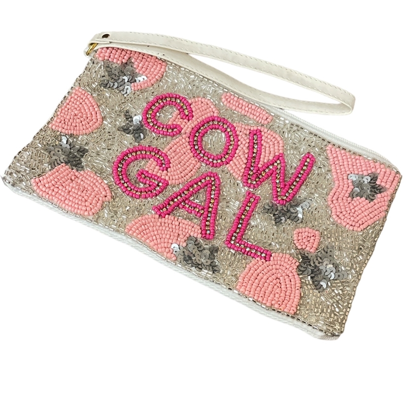 60-0393 COW GAL SEED BEAD ZIP TOP CLOSURE WRISTLET