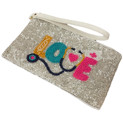 60-0395  LOVE  SEED BEAD ZIP TOP CLOSURE WRISTLET