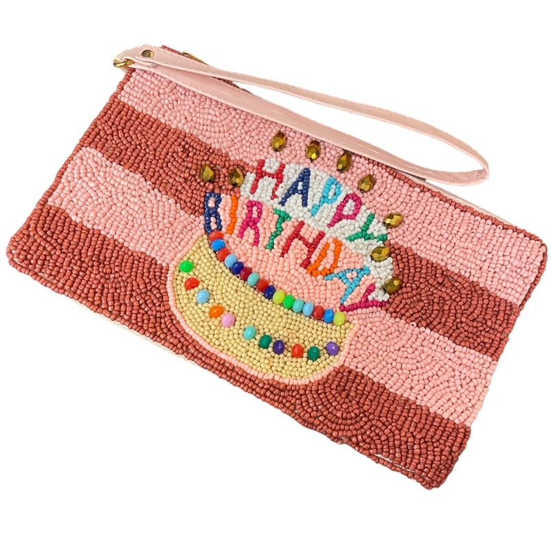 60-0401 BIRTHDAY  SEED BEAD ZIP TOP CLOSURE WRISTLET