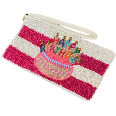 60-0401FU  BIRTHDAY  SEED BEAD ZIP TOP CLOSURE WRISTLET