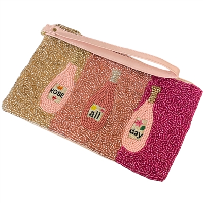 60-0402  ROSE ALL DAY  SEED BEAD ZIP TOP CLOSURE WRISTLET