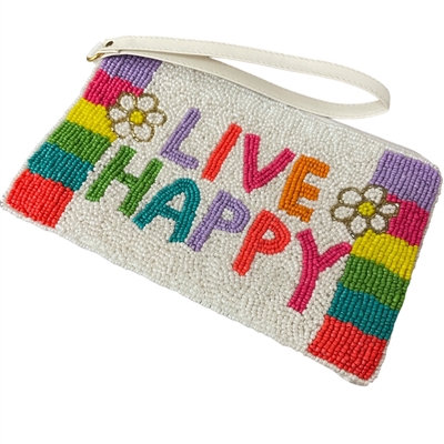 60-0408  LIVE HAPPY SEED BEAD ZIP TOP CLOSURE WRISTLET