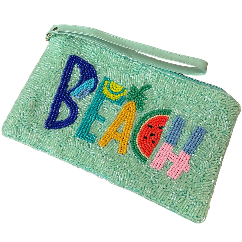 60-0413 BEACH MULTI COLOR SEED BEAD ZIP TOP CLOSURE WRISTLET