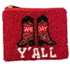 60-0434 RED GAME DAY Y`ALL SEED BEAD ZIP CLOSURE COIN PURSE