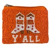 60-0434O ORANGE GAME DAY Y`ALL SEED BEAD ZIP CLOSURE COIN PURSE