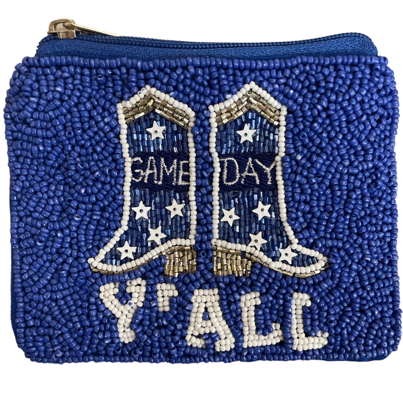 60-0434RB   ROYAL BLUE GAME DAY SEED BEAD ZIP CLOSURE COIN PURSE