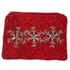 60-0464R  RED &SILVER RHINESTONE  SNOWFLAKE SEED BEADS COIN PURSE