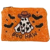 60-0476 BOO HAW GHOST SEED BEAD ZIP CLOSURE COIN PURSE