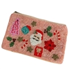 60-0500  CHRISTMAS PINK SEED BEAD ZIP TOP CLOSURE WRISTLET