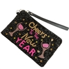 60-0513B  BLACK CHEERS NEW YEAR  SEED BEAD ZIP TOP CLOSURE WRISTLET