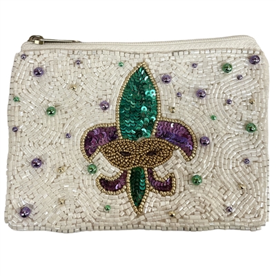 60-0553  FLOUR DE LIS SEED BEAD COIN PURSE