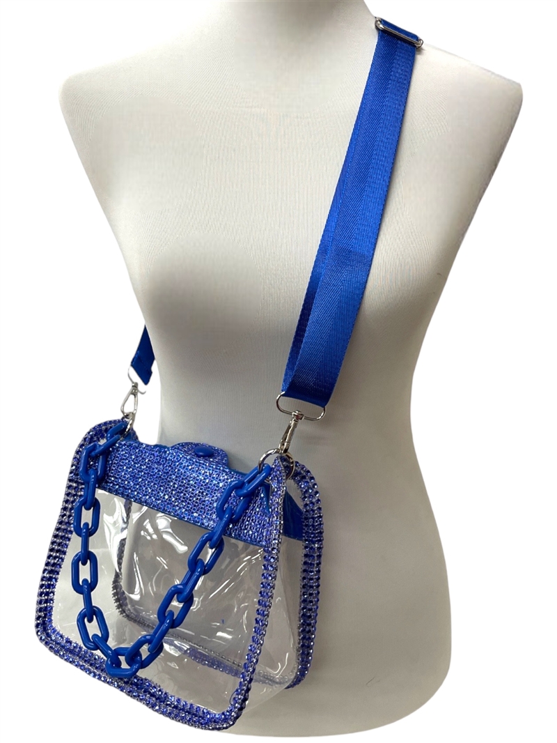 60-0582RB  RHINESTONES CLEAR ROYAL BLUE CROSSBODY BAG
