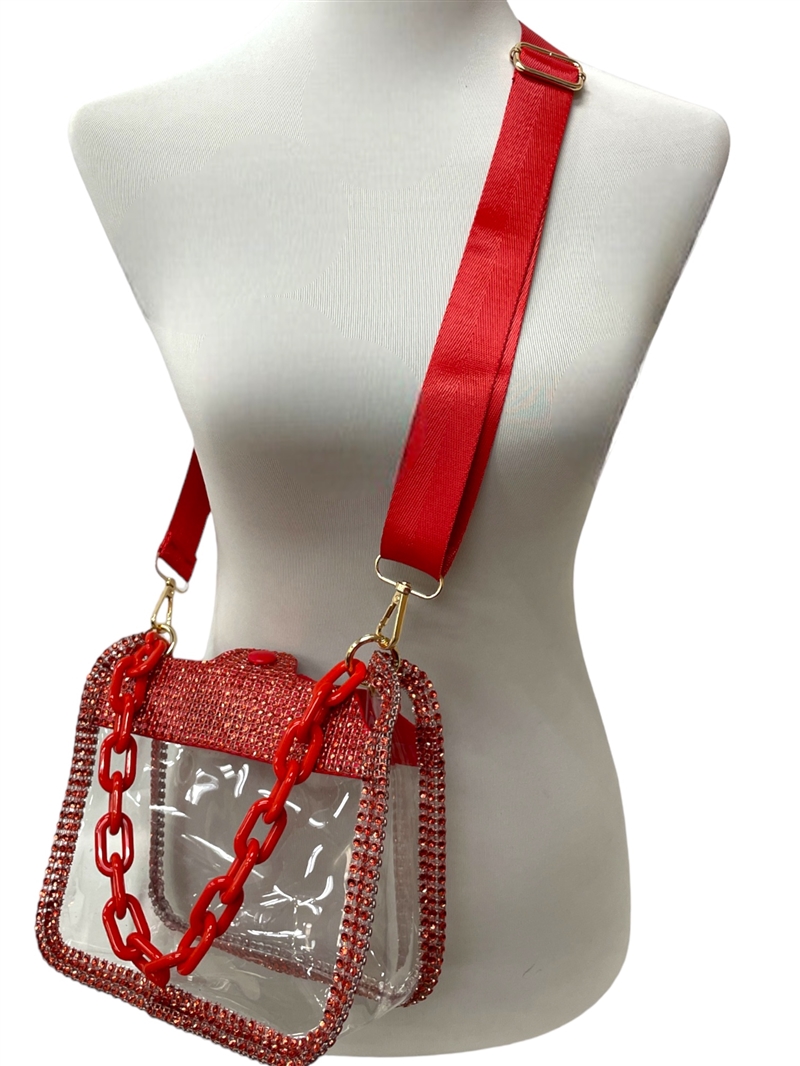 60-0582RD  RHINESTONES CLEAR RED CROSSBODY BAG