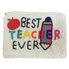 600559 BEST TEACHER EVER SEED BEAD ZIP CLOSURE COIN PURSE