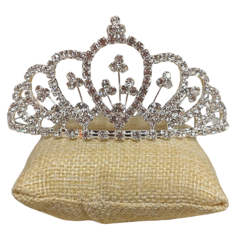 60200 SHORT SILVER CLEAR RHINESTONE FLORAL TIARA