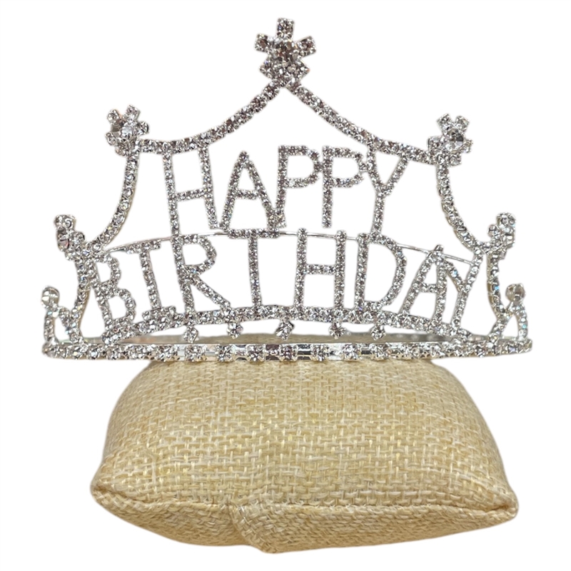 60314 HAPPY BIRTHDAY CLEAR RHINESTONE SILVER TIARA
