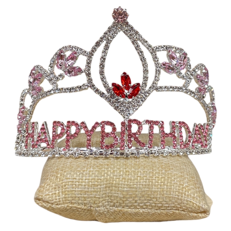 60393 MEDIUM PINK HAPPY BIRTHDAY SILVER TIARA