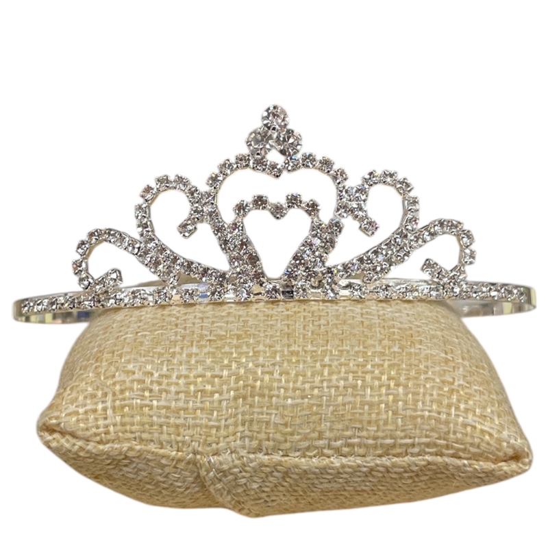 60447 SILVER CLEAR RHINESTONE HEART SHORT TIARA