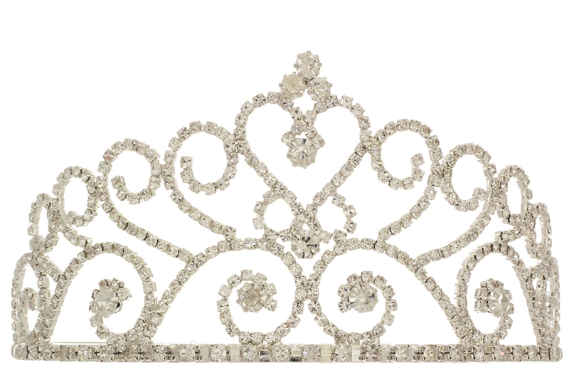 60510 SILVER RHINESTONE HEART & CURLS TIARA