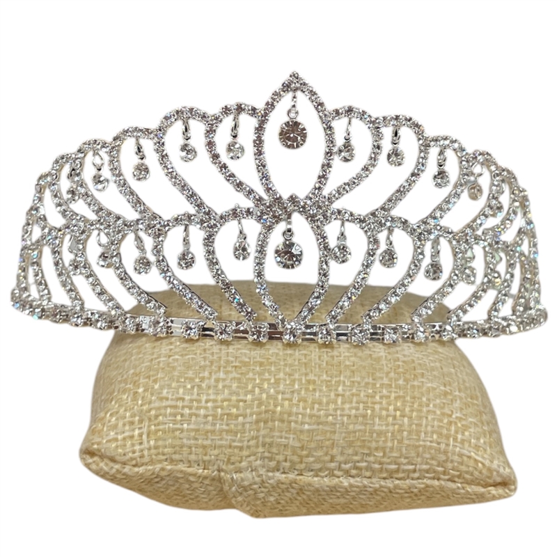60525 MEDIUM CLEAR RHINESTONE DROP SILVER TIARA