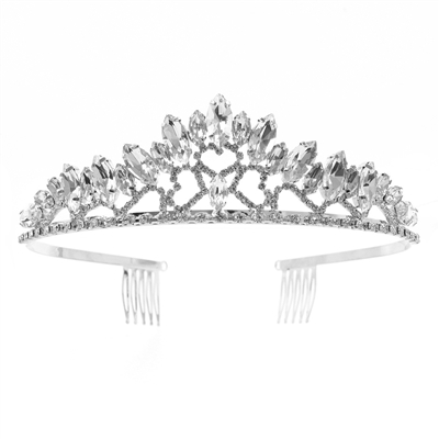 60655 SILVER HEARTS LONG TEARDROP CRYSTALS TIARA