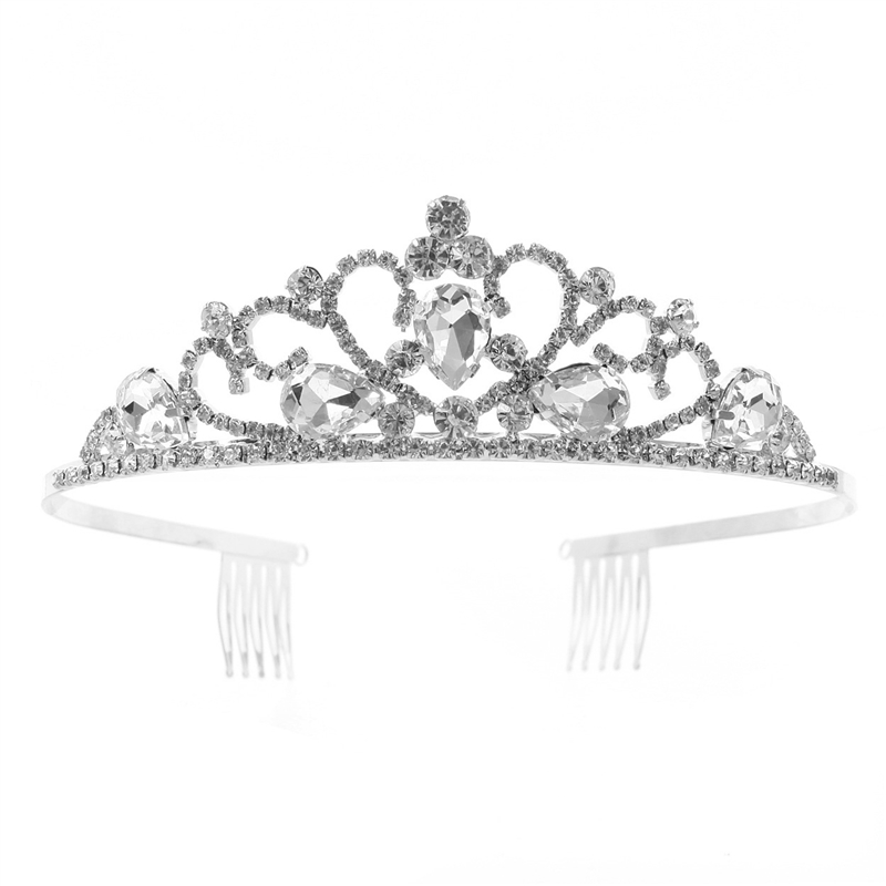 60656 SILVER THREE CENTERED CRYSTAL SHORT TIARA