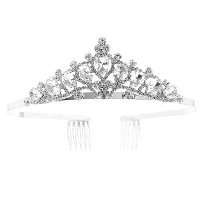 60658 RHISNTONE SILVER TEARDROPS SHORT TIARA