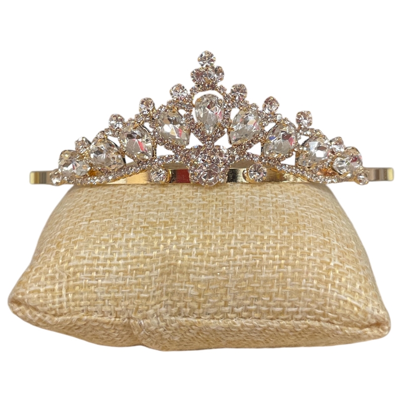 60658 GOLD CLEAR RHINESTONE SHORT TIARA