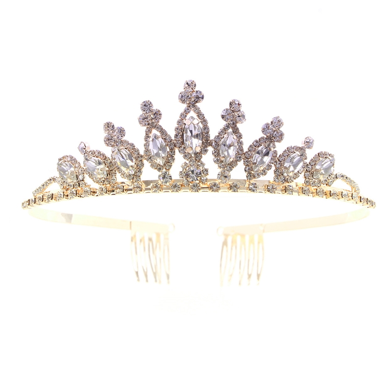 60659 GOLD CLEAR LONG TEARDROPS SHORT TIARA