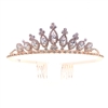 60659R ROSE GOLD CLEAR LONG TEARDROPS SHORT TIARA