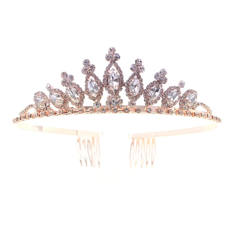 60659R ROSE GOLD CLEAR LONG TEARDROPS SHORT TIARA