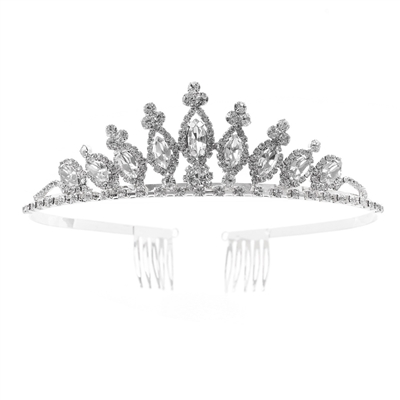 60659S SILVER CLEAR LONG TEARDROPS SHORT TIARA