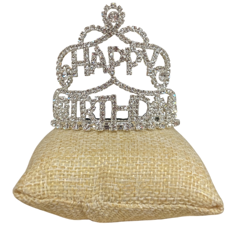 60672 CLEAR HAPPY BIRTHDAY ORNAMENTAL SILVER COMB TIARA