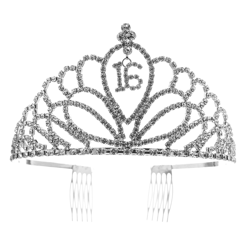 60712 SILVER RHINESTONE TEARDROP SWEET 16TH TIARA