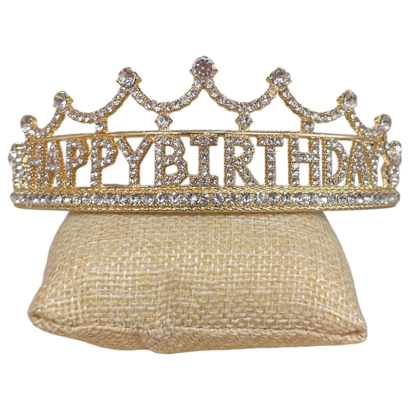 60775 RHINESTONE SHORT HAPPY BIRTHDAY GOLD TIARA