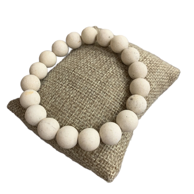 609CRM 10MM CREAM SEMI PRECIOUS STONE BRACELET